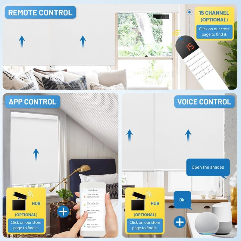 Remote-Controlled Motorized Blackout Blinds with Free Solar Panels, 34″x72