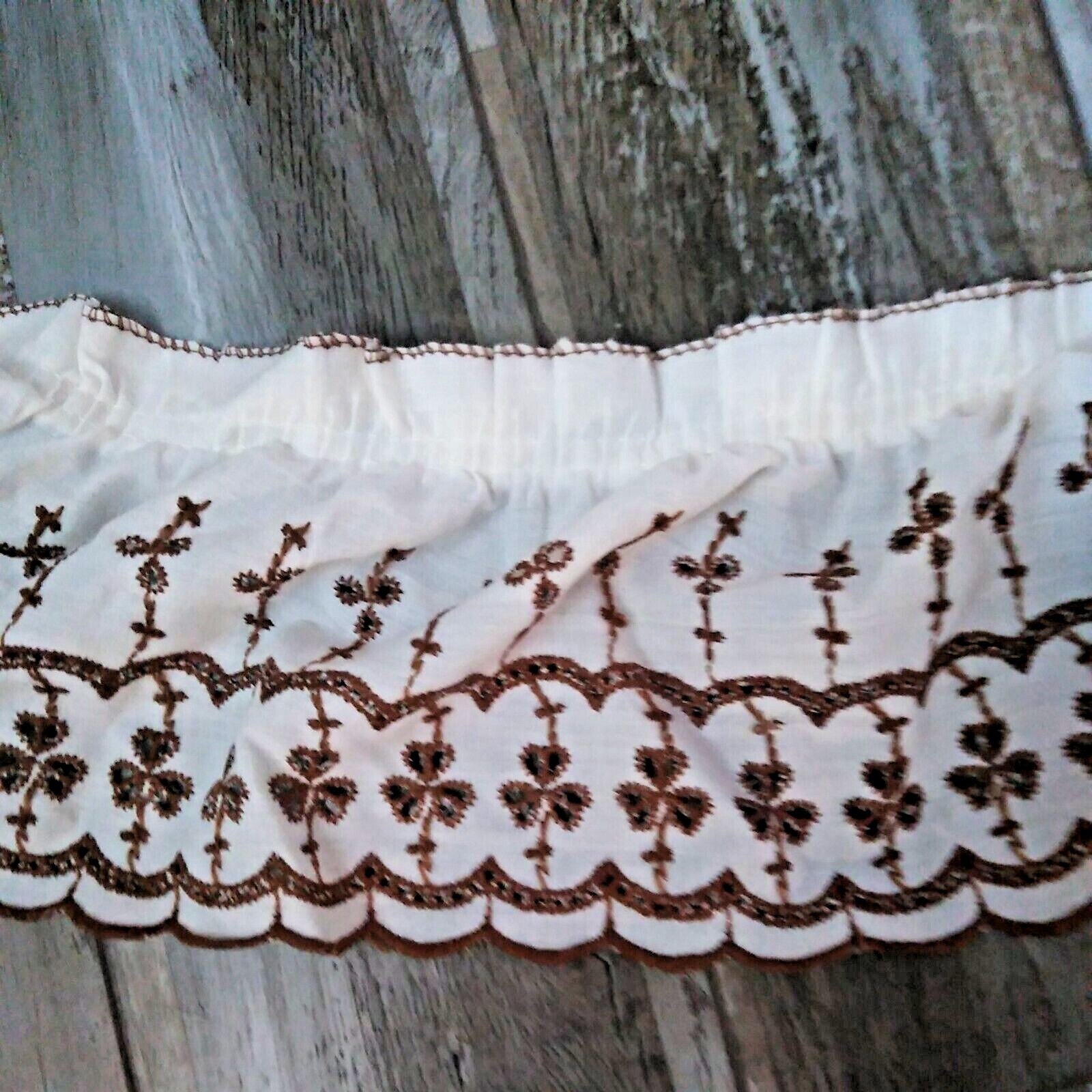 Farmhouse Cottage Curtains Vintage White Brown Floral Trim Handmade Retro