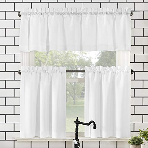 Martine Microfiber Semi-Sheer Rod Pocket Kitchen Curtain Valance and Tiers