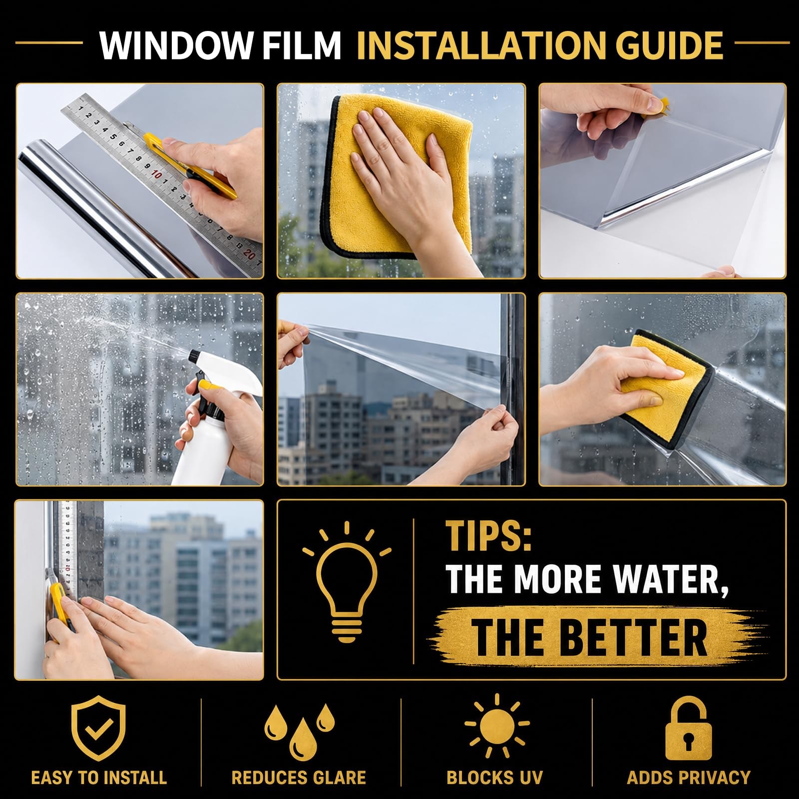 FILMGOO One Way Window Privacy Film, 17.5 Inch x 7.8 Feet, Black Silver