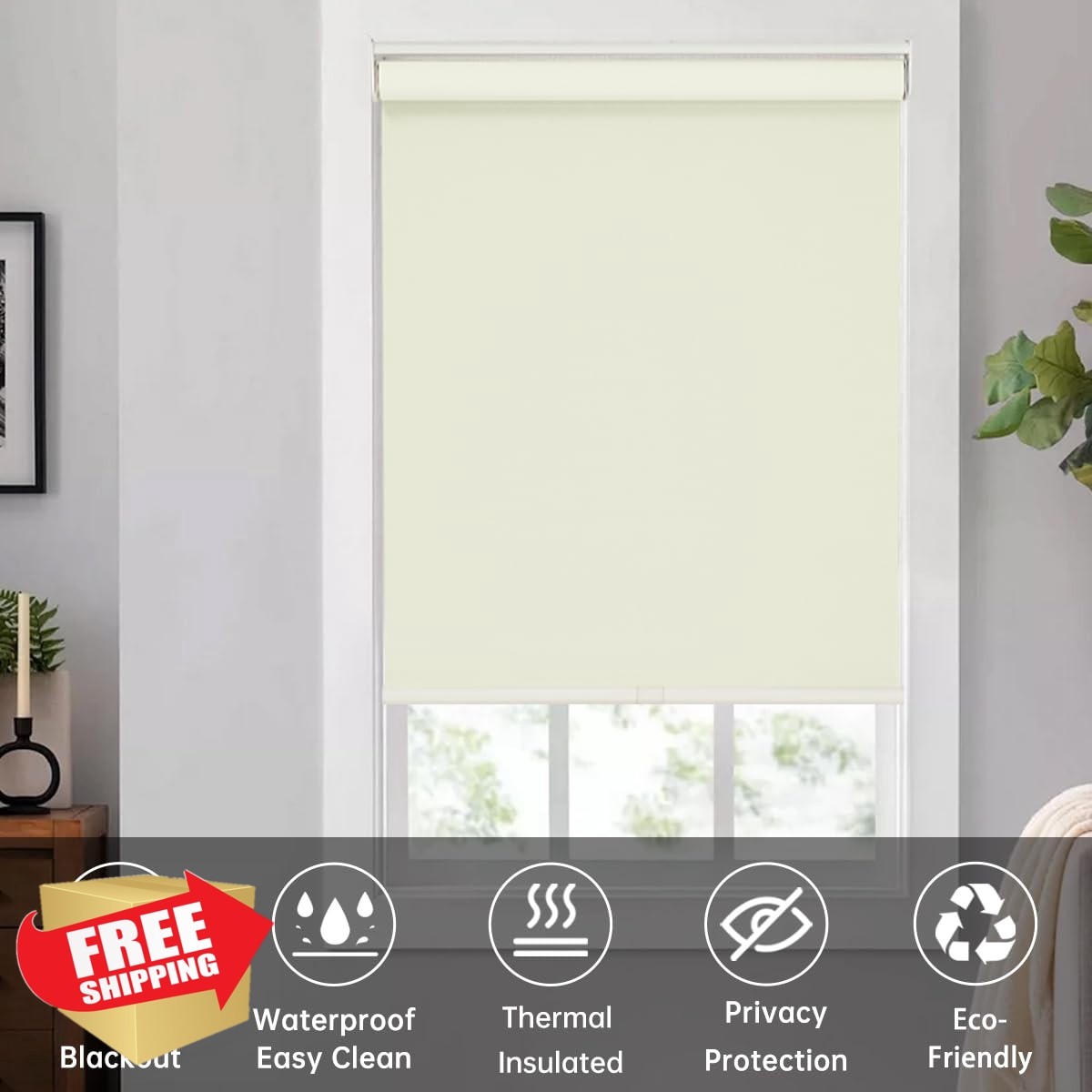 Changshade Roller Shade Beige 20.5×72 Cordless Blackout Insulated