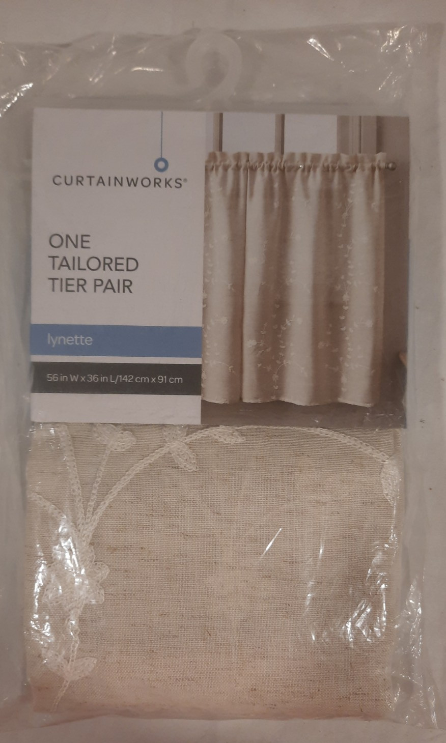 CURTAIN WORKS TAILORED TIER PAIR WINDOW HALF DRAPERY BEIGE 56 X 36 BRAND NEW