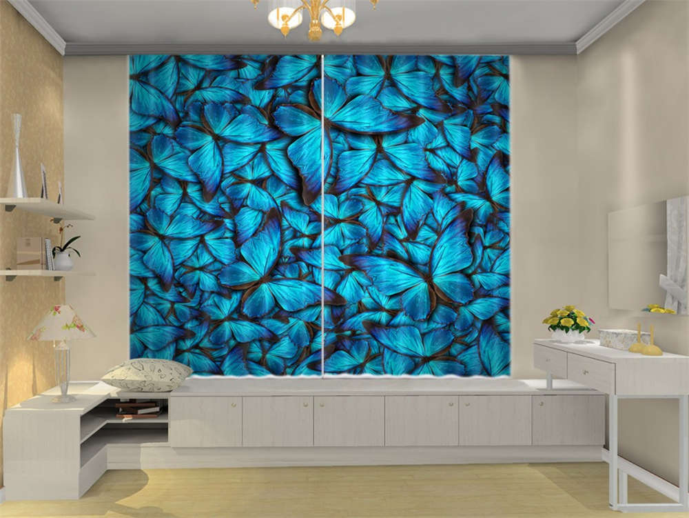 Small Blue Dreamy Petal 3D Curtain Blockout Photo Printing Curtains Drape Fabric