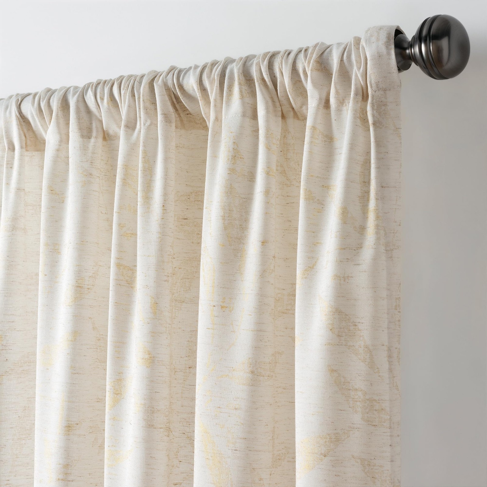 Cream Beige Light Filtering Window Curtains for Living Room – Metallic Leaf D…