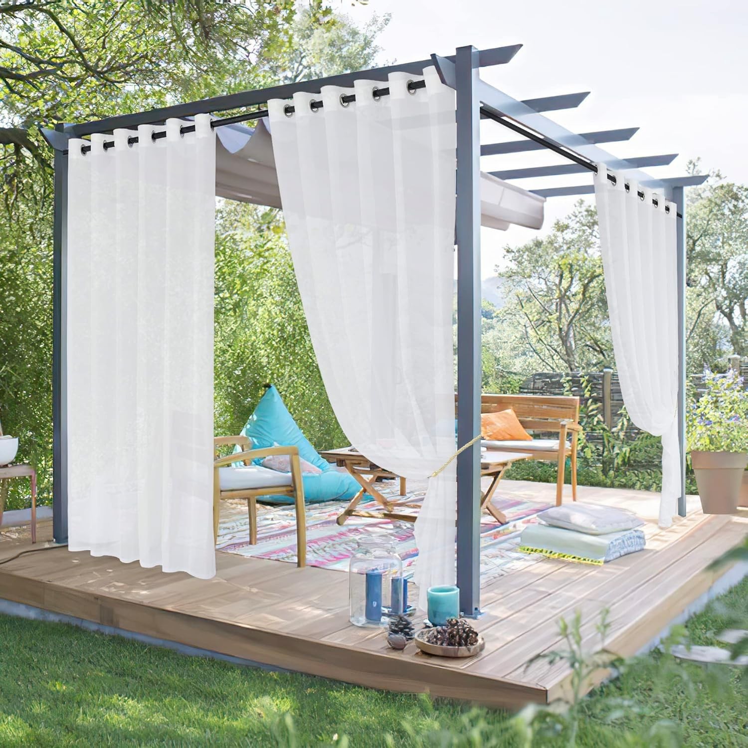 NICETOWN 2 Panels Outdoor Patio Sheer Curtains Waterproof, Rustproof Grommet …