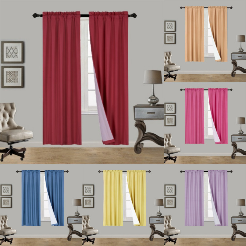 1 SET ROD POCKET WINDOW DRESSING LINED PANEL CURTAIN BLACKOUT FOAM THERMAL R64