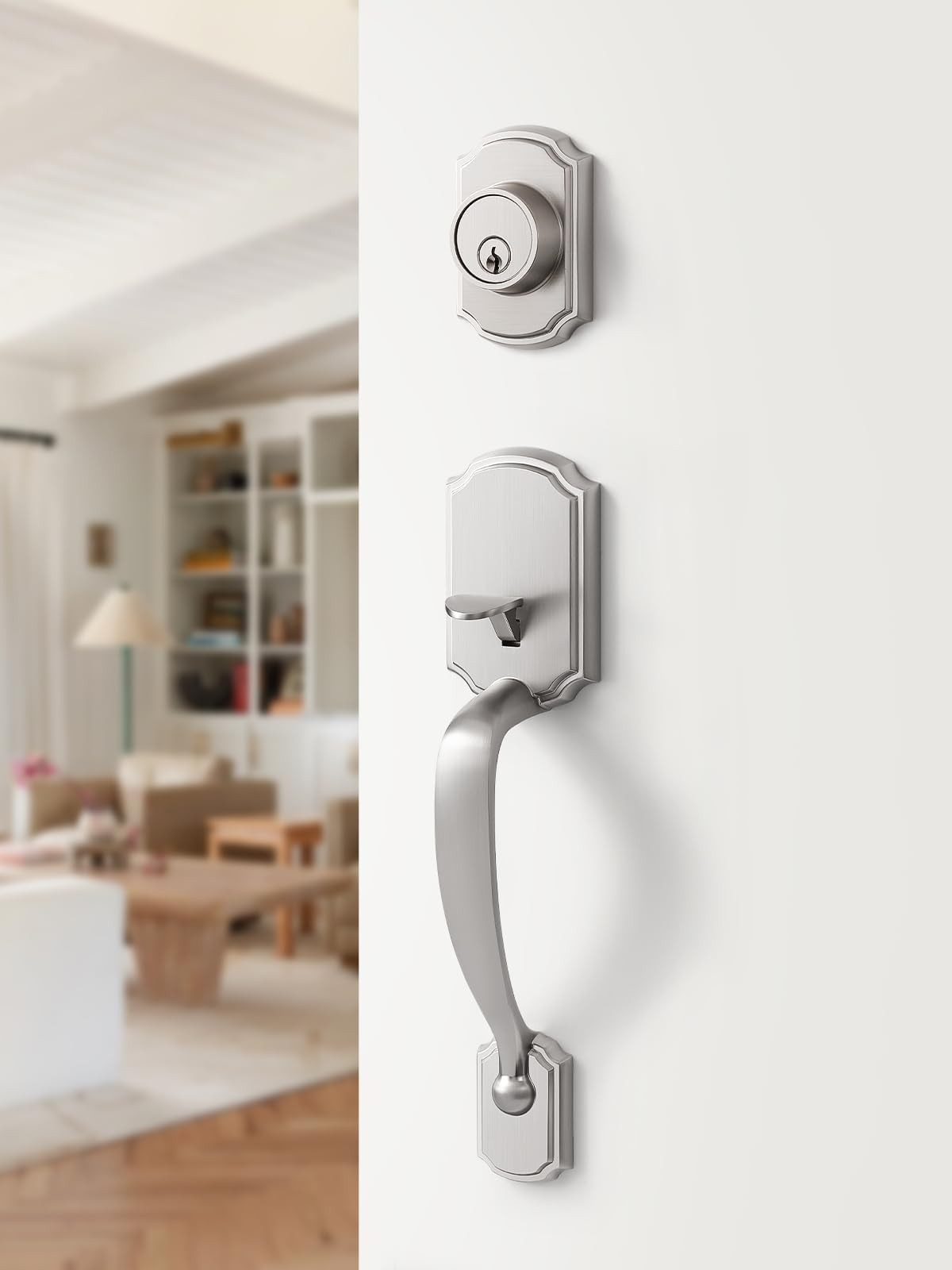 Sorwduerm 1 Pack Brushed Nickel Front Door Handle And Deadbolt Set Reversible