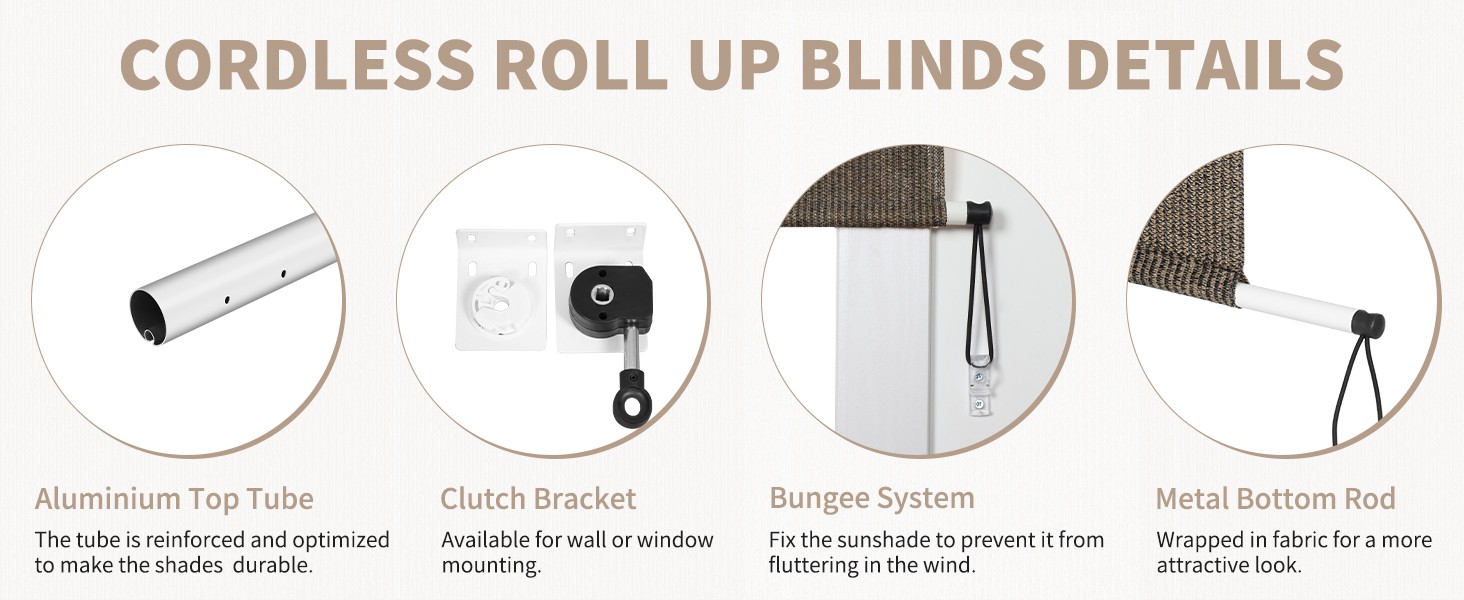 Outdoor Roller Shade 4′ W x 6′ L Cordless Patio Shades Roll Up Outdoors Blinds
