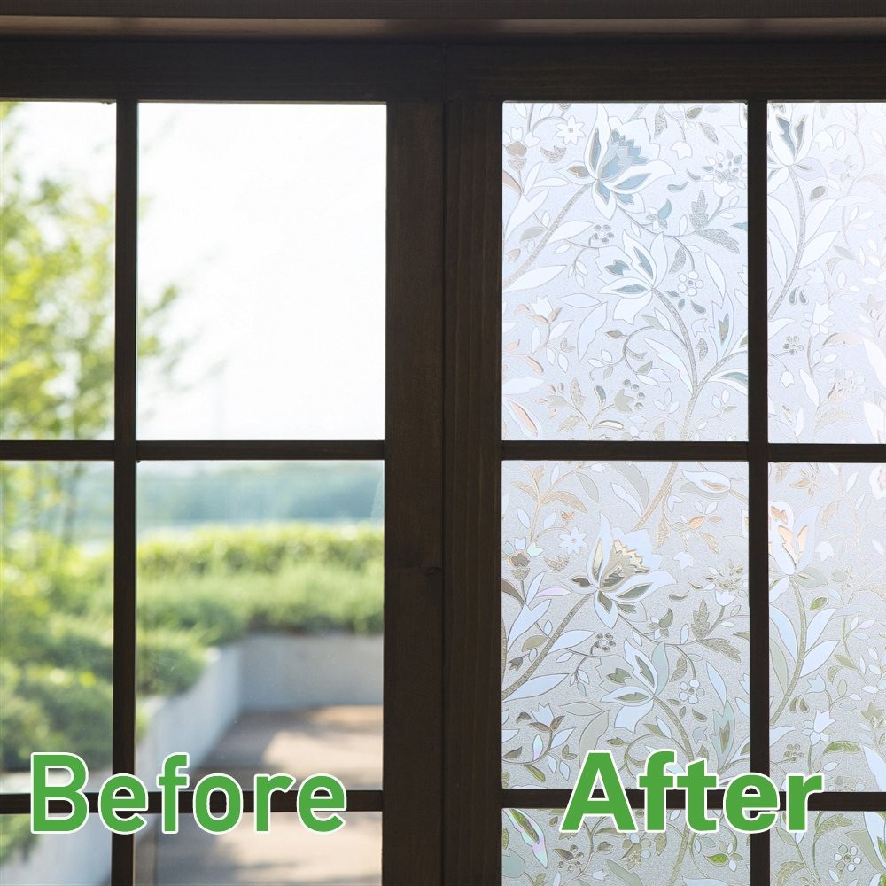 Window Privacy Film with Installation Tools, Bathroom Stained Glass Decorativ…