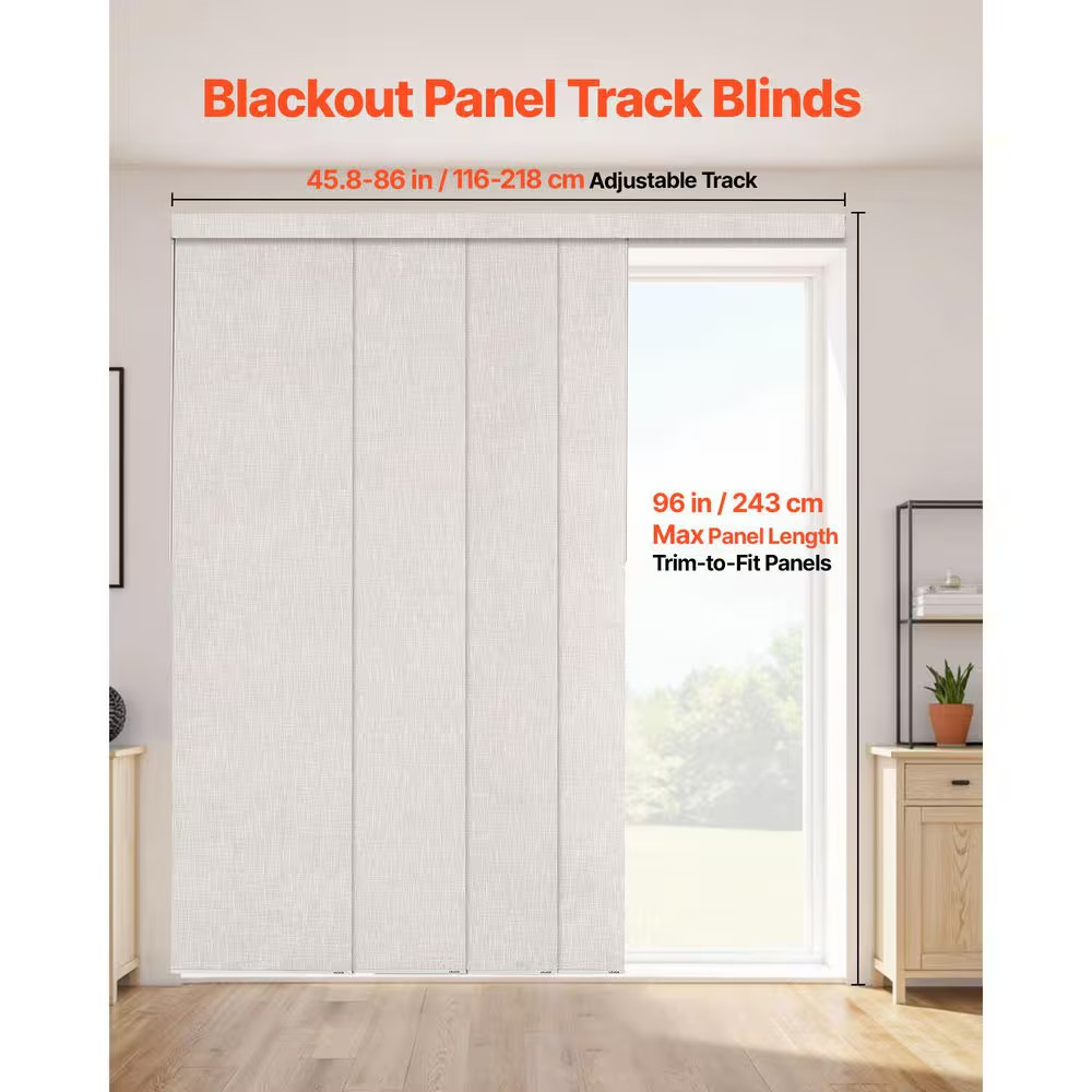 Panel Track Blinds, Extendable Track from 21.25 In. to 86 In. W, Trimmable Panel