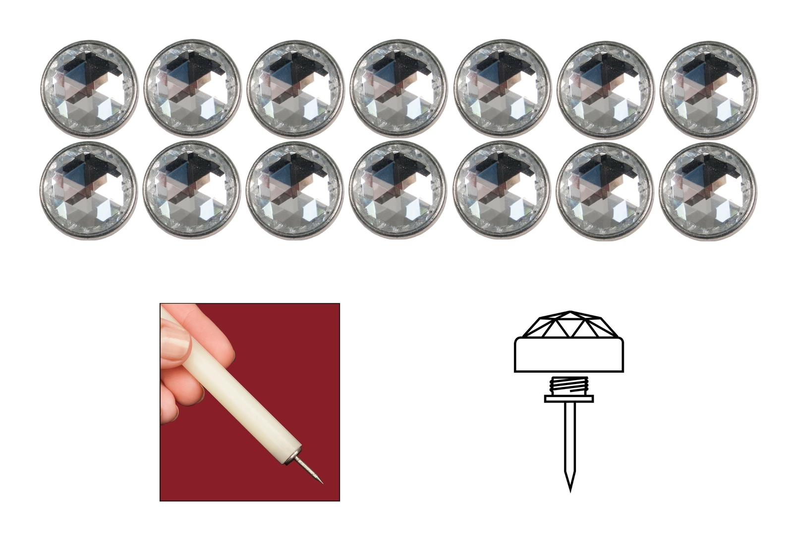 Clear White Diamond Head Genuine Bohemian Crystal Upholstery Nail Tacks -14 Pack