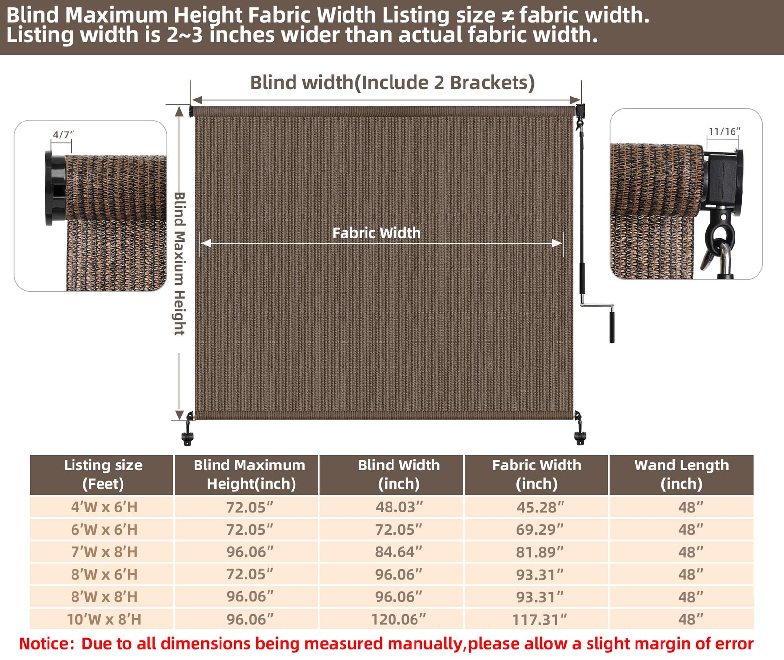 Fade-Resistant Cordless Patio Roller Shades for UV Sun Block & Privacy 6’x8′