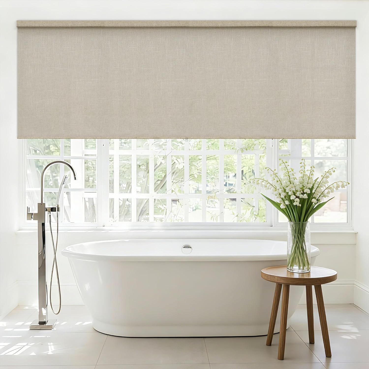 Extra Wide Cordless Linen Roller Shades 72″ W x 72″ H – Light Filtering Blinds