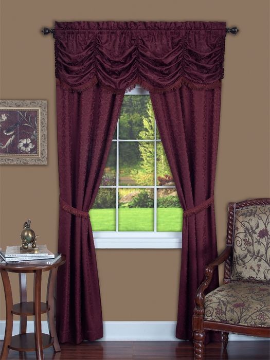 Panache 5 Piece Window Curtain Set – 55×63 – Burgundy