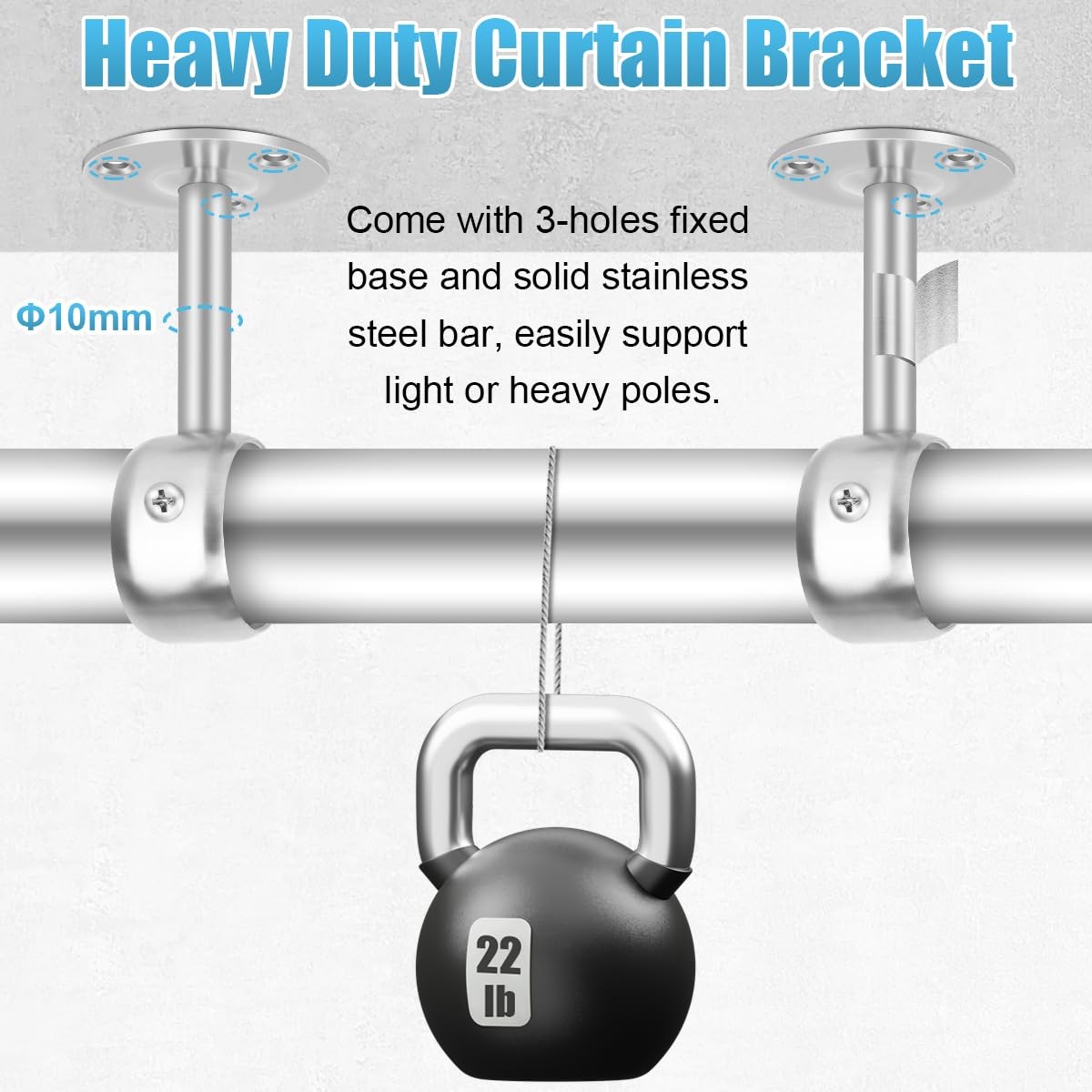 3 PCS Heavy Duty Silver Ceiling Mount Window Curtain Rod Bracket Hook 1 1/4 In