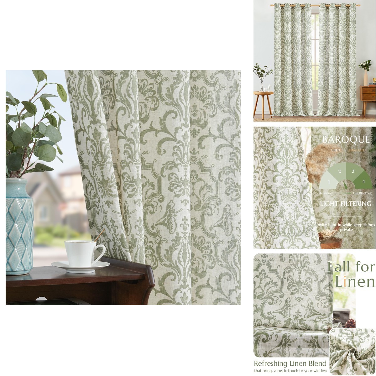 Jinchan Curtains Bedroom Light Filtering Curtains 90 Inch Length 2 Panels Set