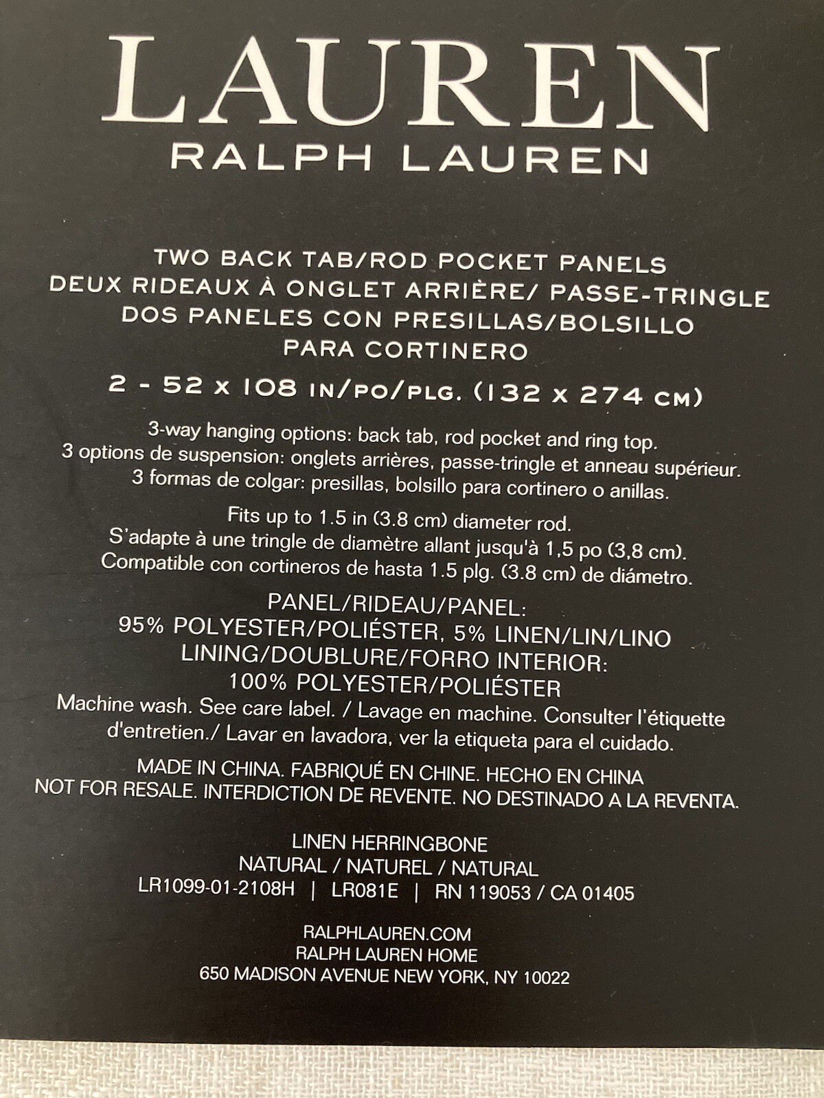2 Ralph Lauren Back Tab Panels Curtains Blackout Herringbone Natural Beige 108″