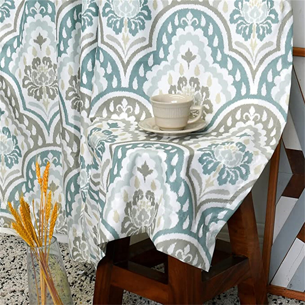 Tivoli Ikat Design Microfiber Curtains 2 Panel Set Living Room Bedroom Teal-Aqua