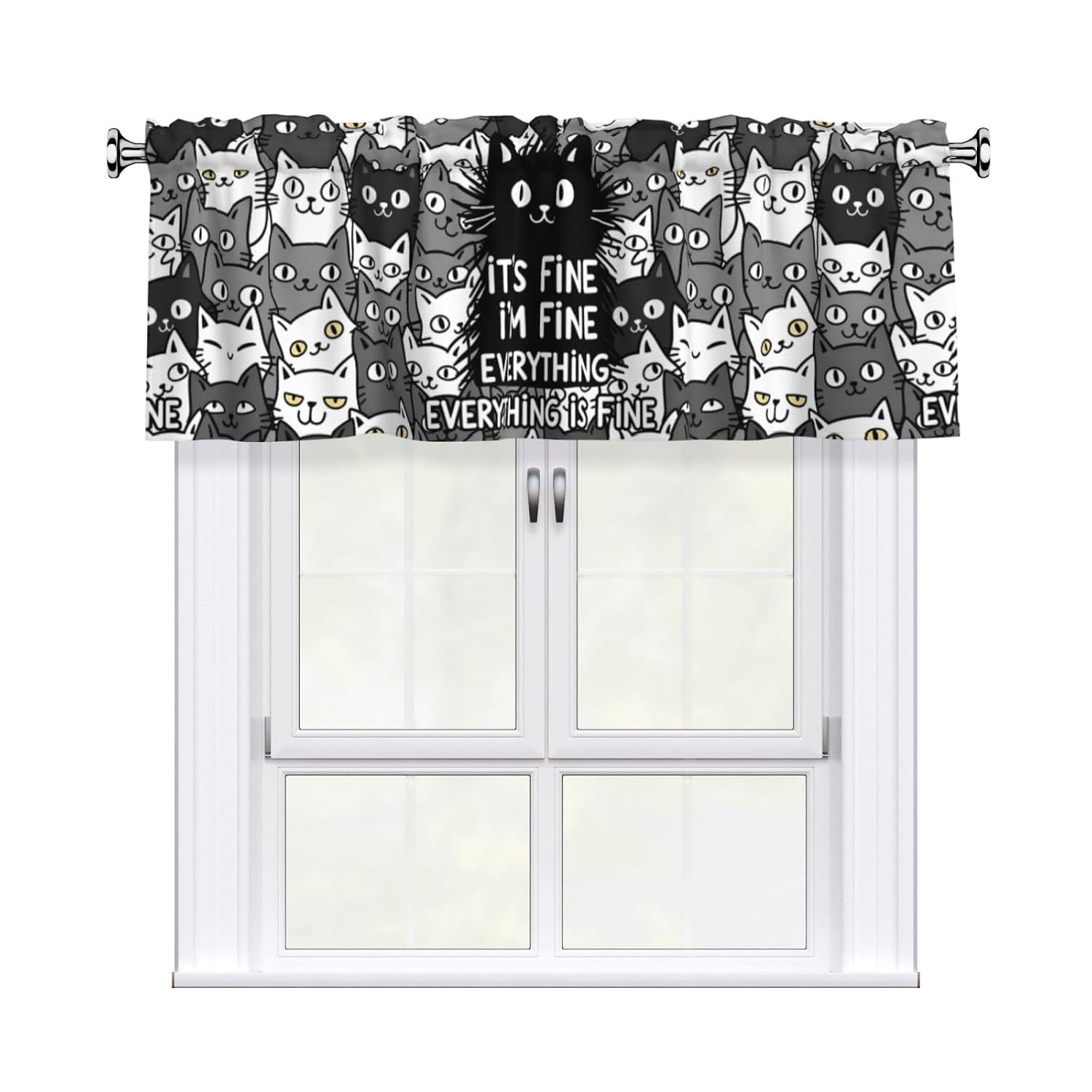 Black Cat Kitchen Curtains Rod Pocket Window Valance 54×18 Inch Decorative
