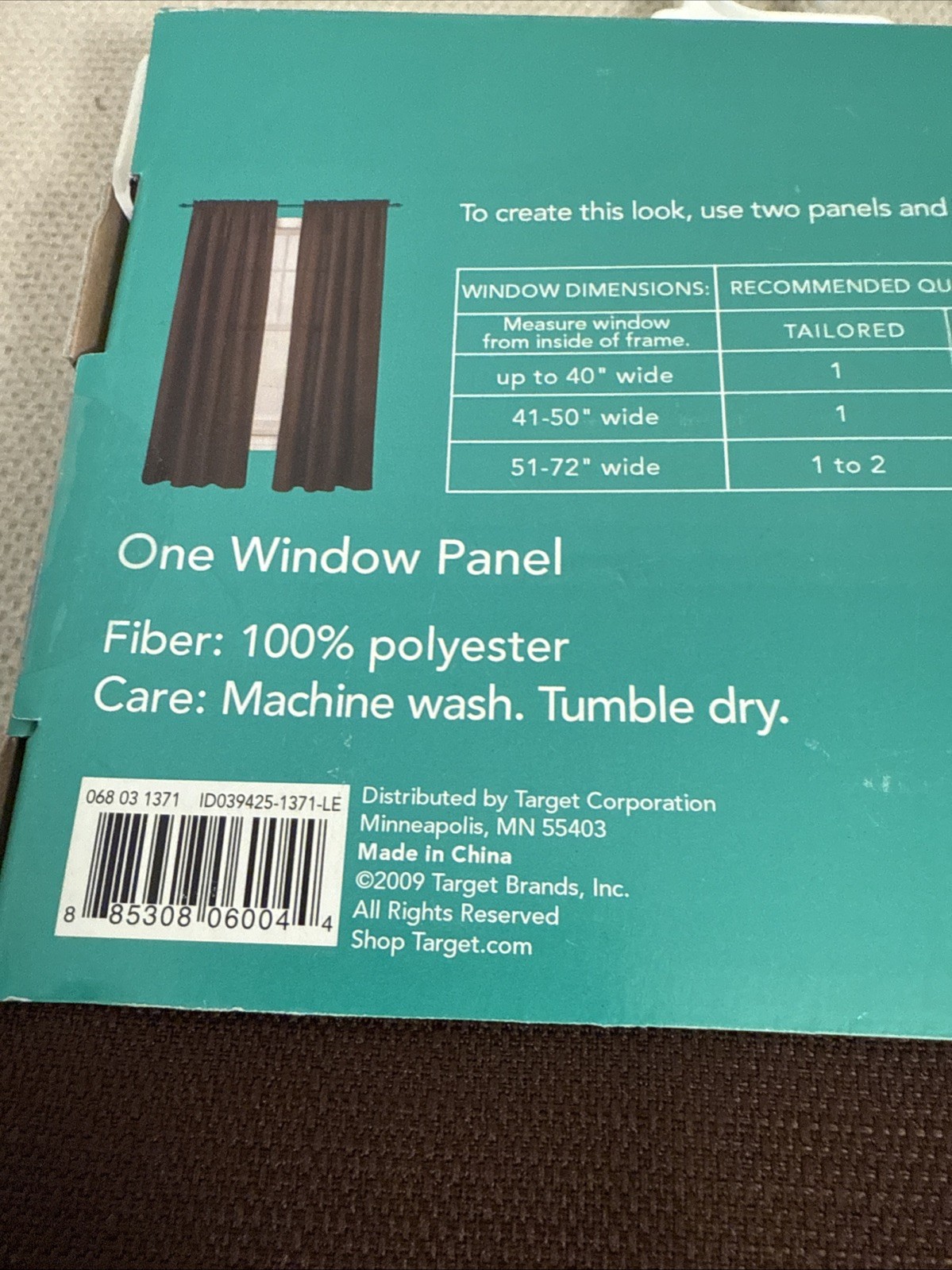 RE Room Essentials Style One Window Panel Curtain 40”X84”. Brown Textured Weave