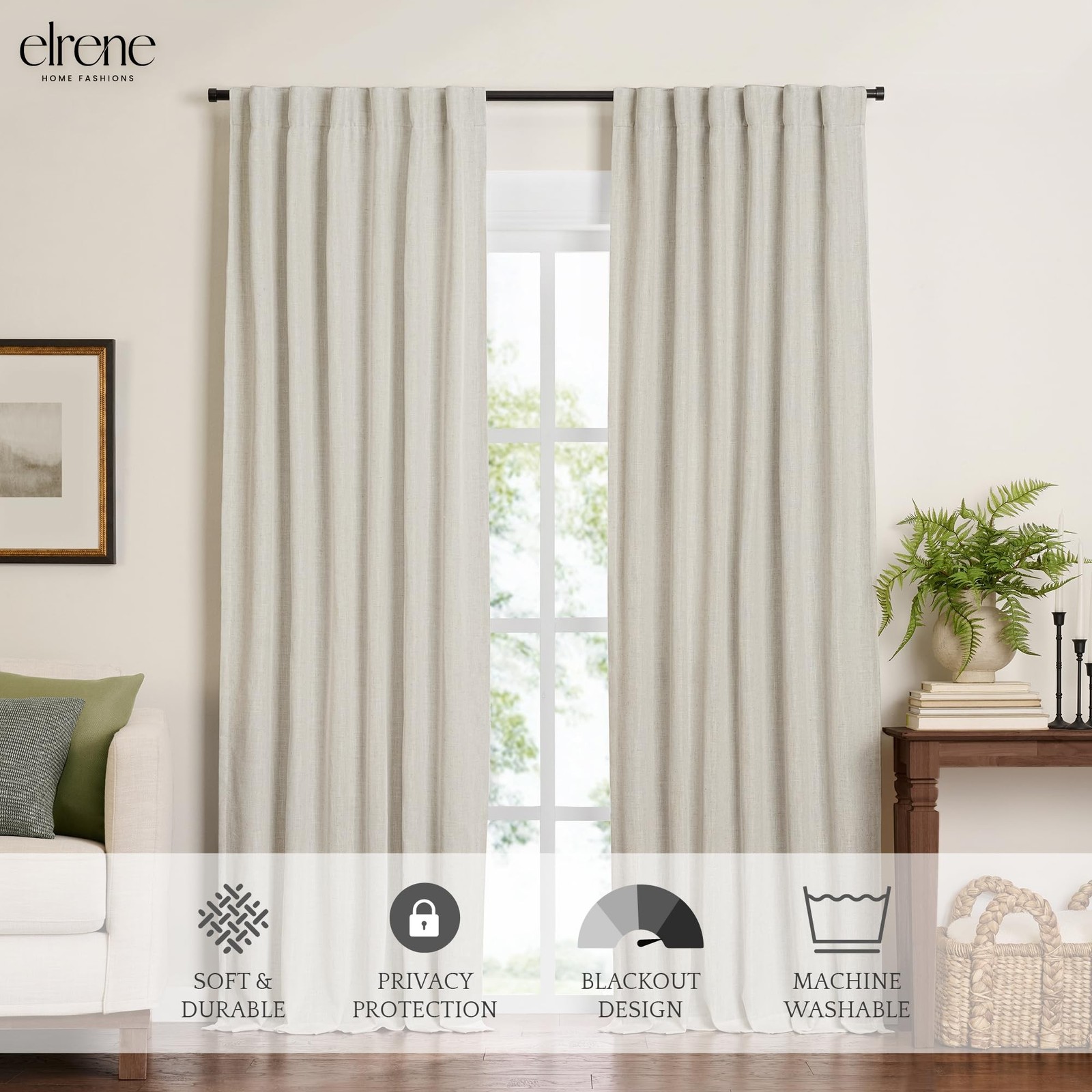 Threadmade Harrow Solid Texture Blackout Window Curtain Panel, Natural – 52″ …