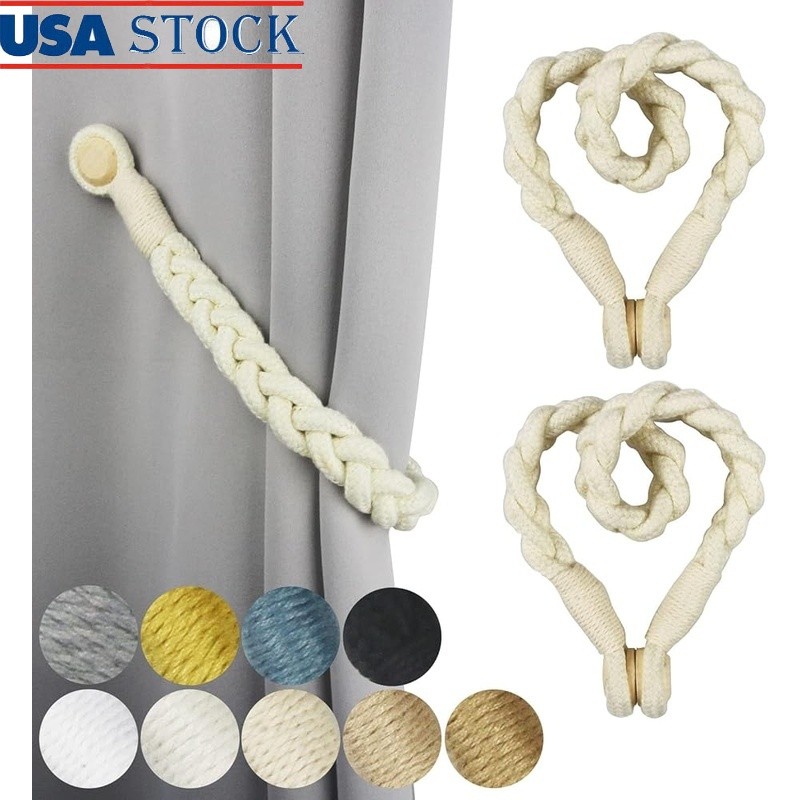2 Pack Magnetic Cotton Curtain Tiebacks Hand-Woven Soft Holdbacks Home Decor New