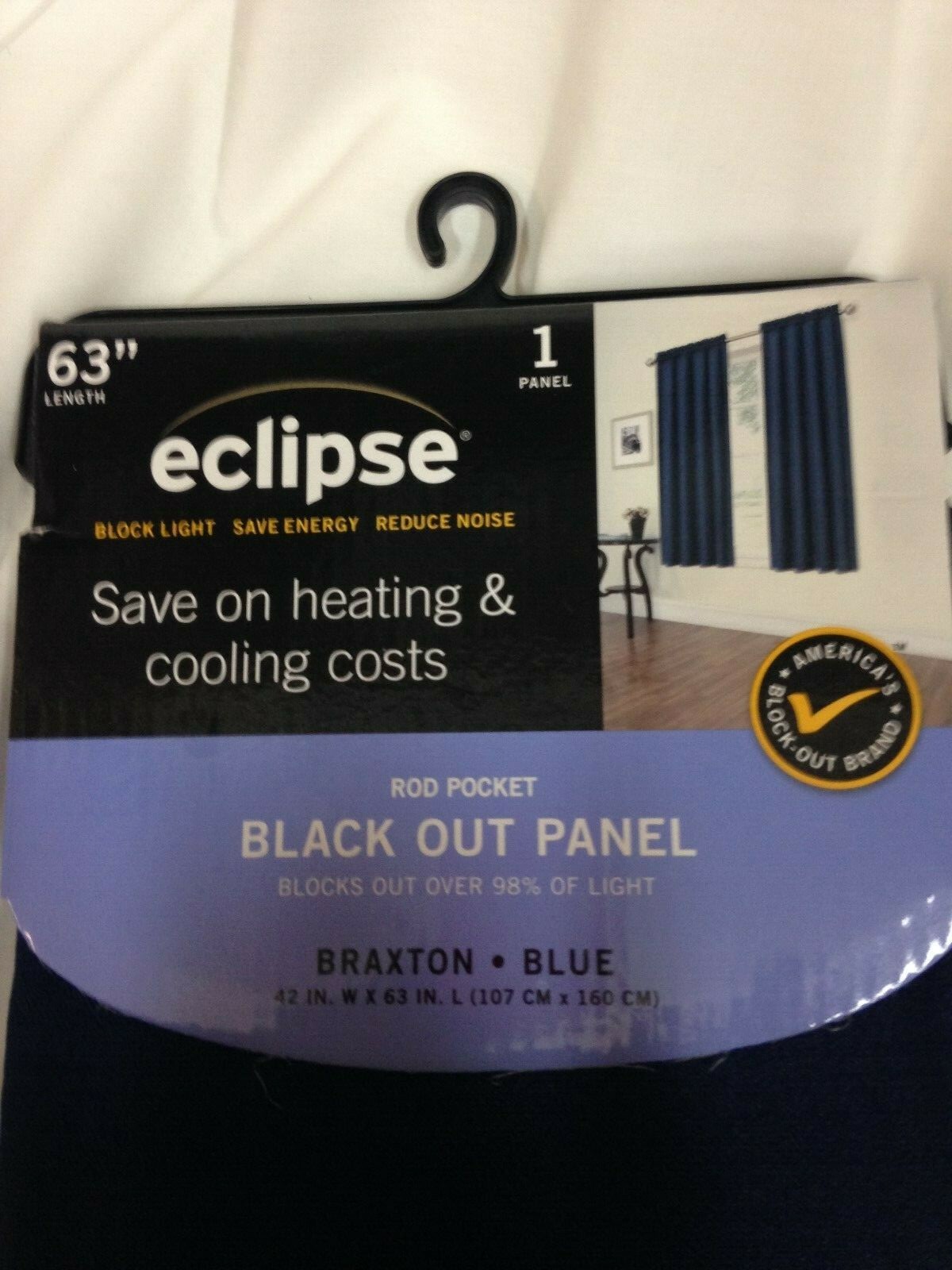 Eclipse Braxton Thermaback Blackout Curtain 1 Panel Rod Pocket 42″ x 63″ Blue