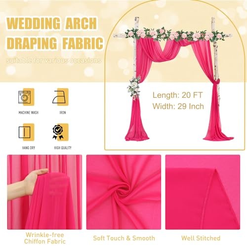 Arch Drapes Wedding Arch Draping Fabric 20FT 29″W x 240″L (Pack of 1) Hot Pink
