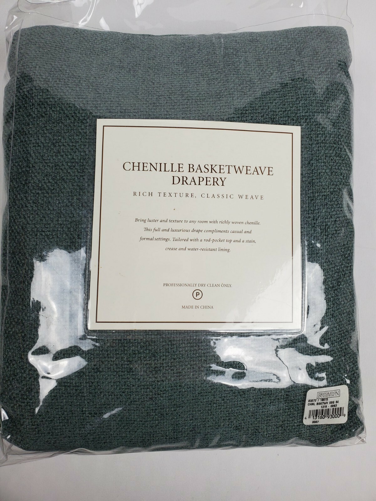 Restoration Hardware Chenille Basketweave Drapery 50×84 Cotton Lined Silver Sage