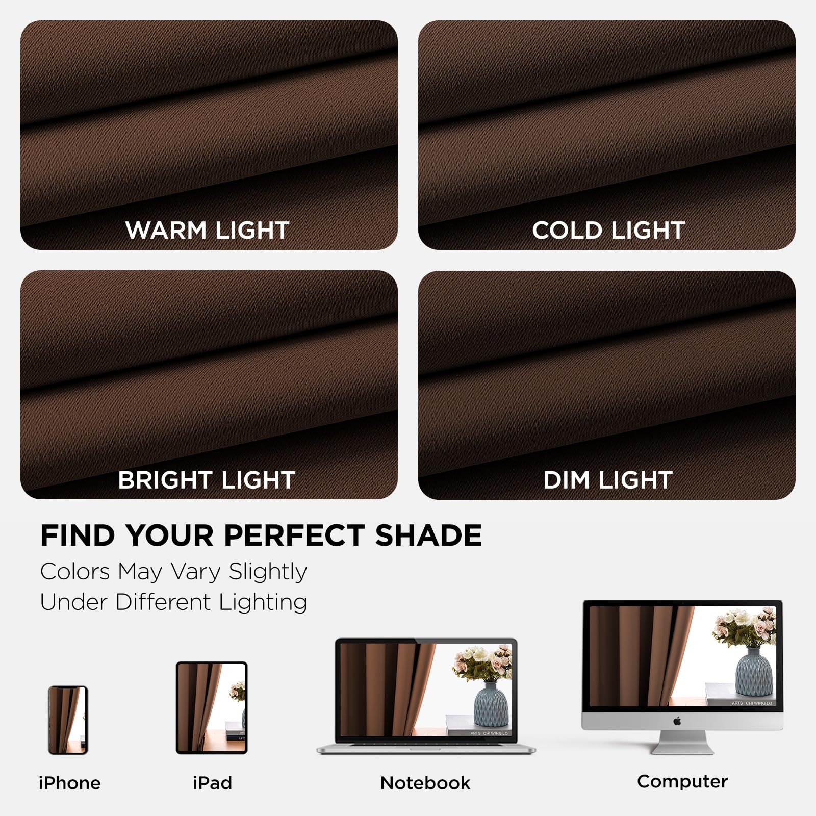 Joydeco Blackout Curtains 2 Panels Set 52″W x 108″L Brown Grommet Thermal