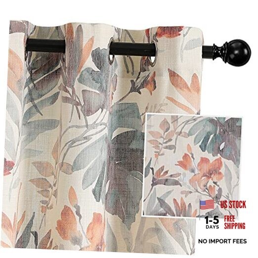 Floral Curtains 63 inches Long Printed 52″W x 63″L (Pack of 2) A-coral/Natural