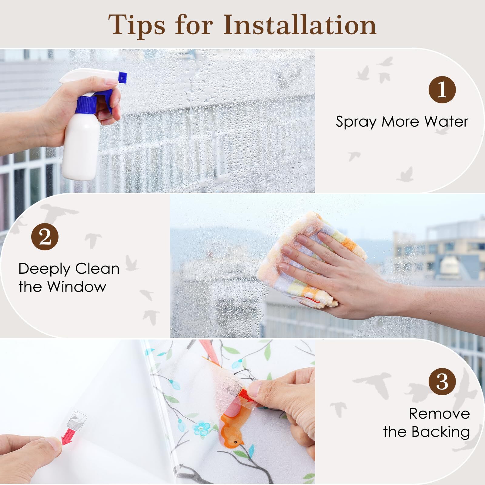 rabbitgoo Window Privacy Film Frosted Glass Static Cling Bird Stick UV Blocking