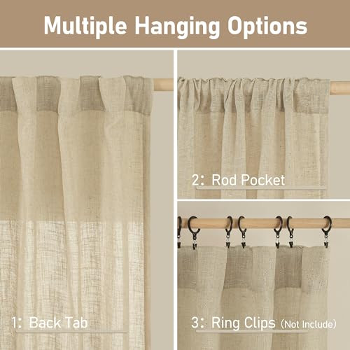 30 Inch Cafe Curtains for Kitchen Window, Semi 34″W x 30″L (Pack of 2) Linen
