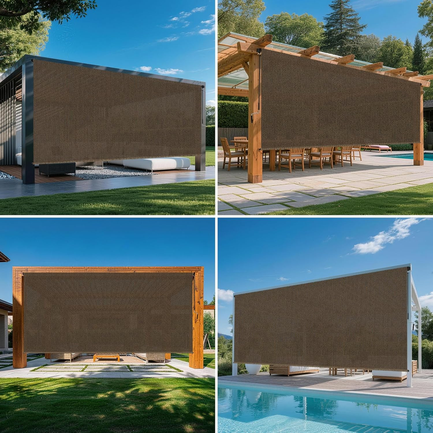 Outdoor Roller Shades for Patio, Mocha 10′ W X 8′ H Cordless Patio Shades Roll u