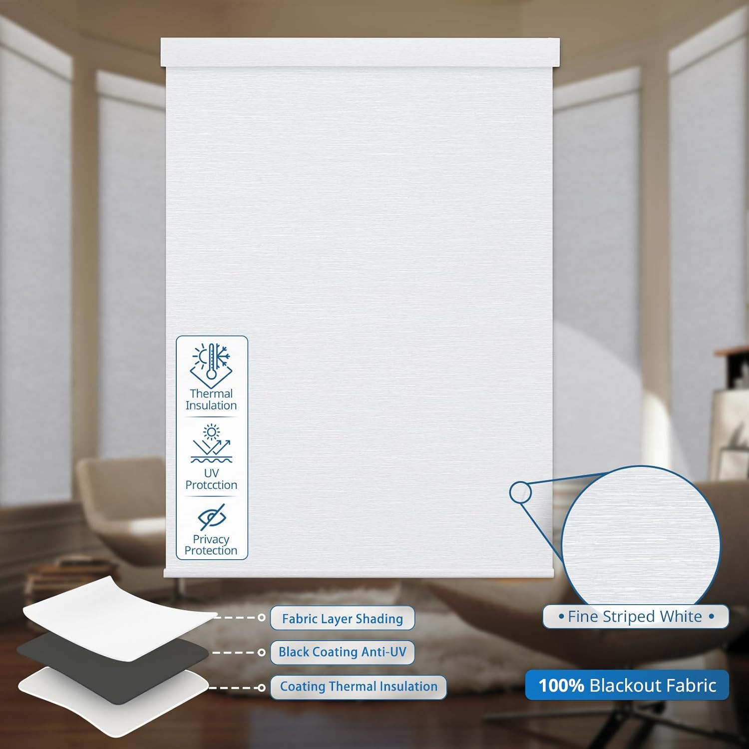 Remote-Controlled Motorized Blackout Blinds – Cordless, Easy Install, White 46×7