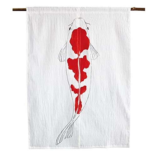 Japanese Linen Noren Curtain Nishikigoi Carp 47in(120cm) Ojiya Hand Dyed