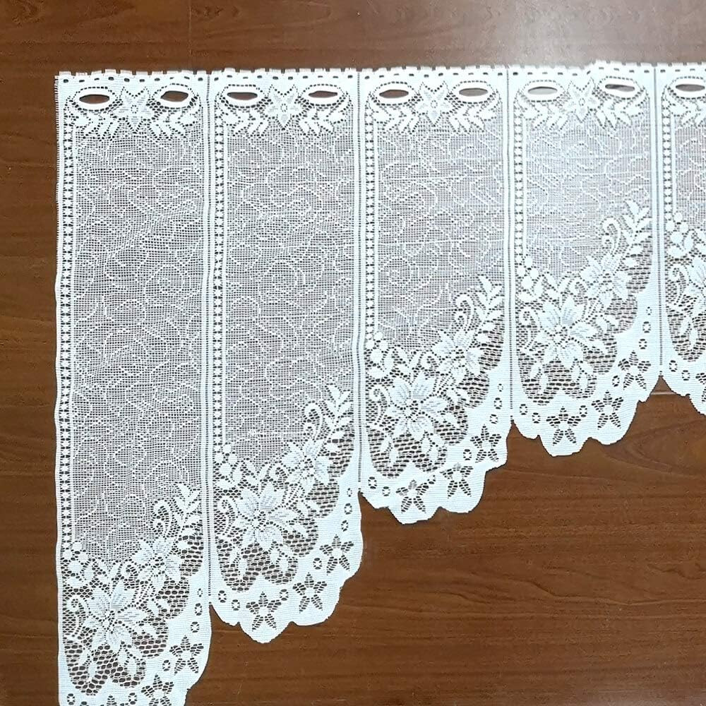 White Lace Swag Valance Curtains for Kitchen, Sheer Floral Embroidery Window Val