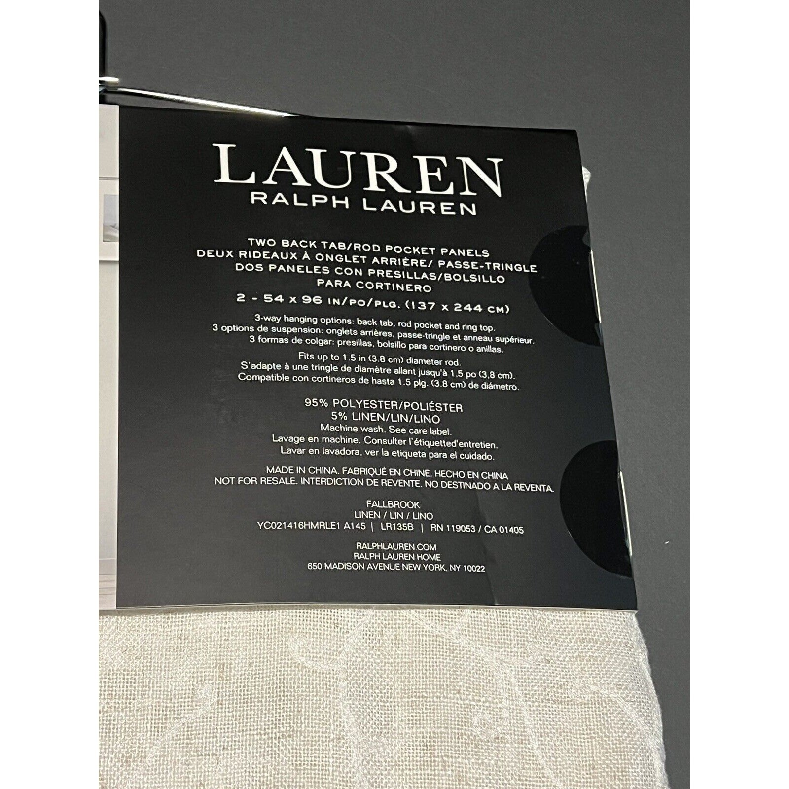 2 Ralph Lauren Fallbrook Curtain Panels 54 x 96” 2 Panels Window 5% Linen