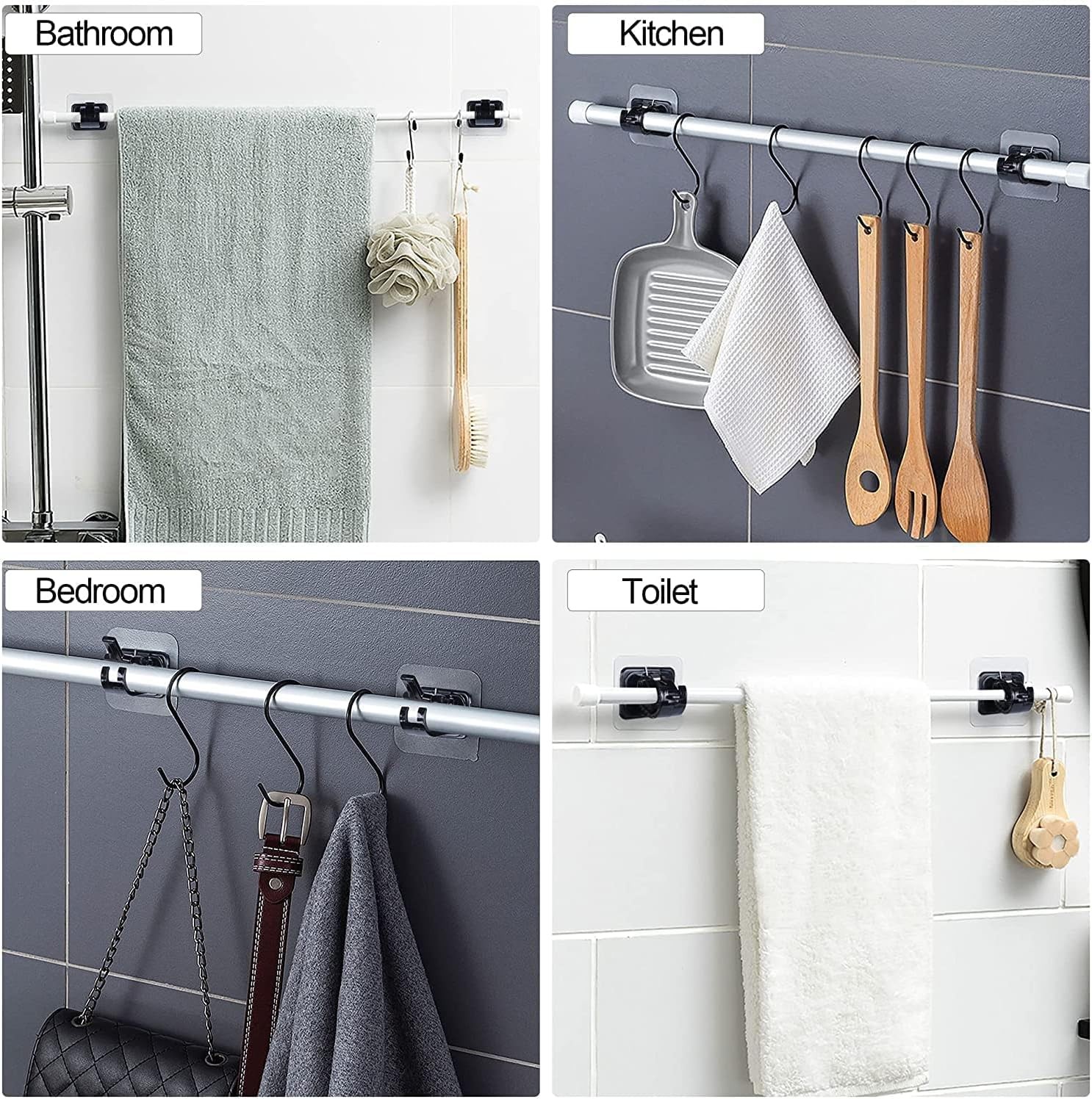 Curtain Rod Brackets No Drilling,Self Adhesive Curtain Rod Holder Hooks for Home