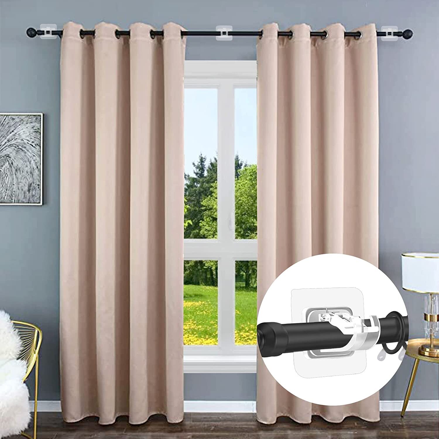 8× Nail Free Adjustable Curtain Rod Clip Brackets Self Adhesive Holder Hooks USA