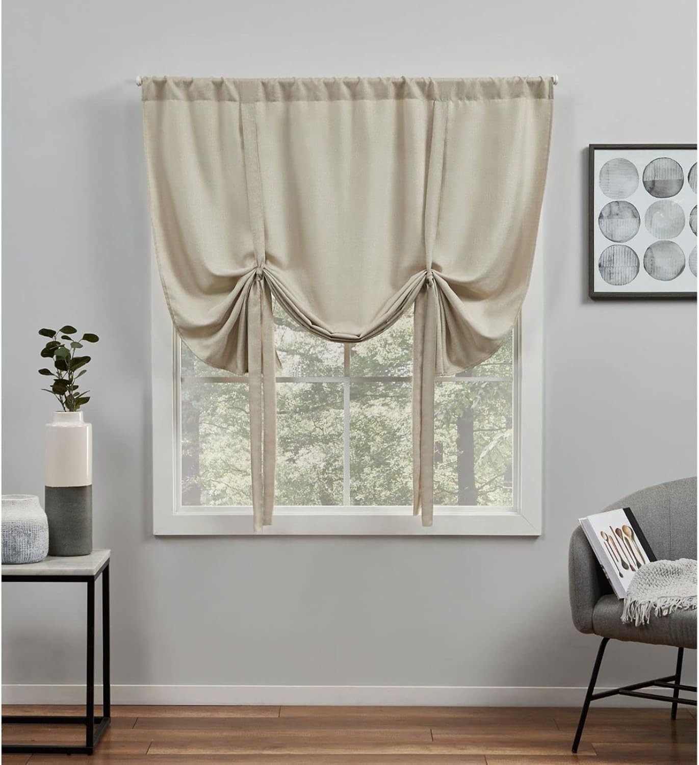 EXCLUSIVE HOME Loha Light Filtering Tie Up Shade Curtain 54″x63″ Natural