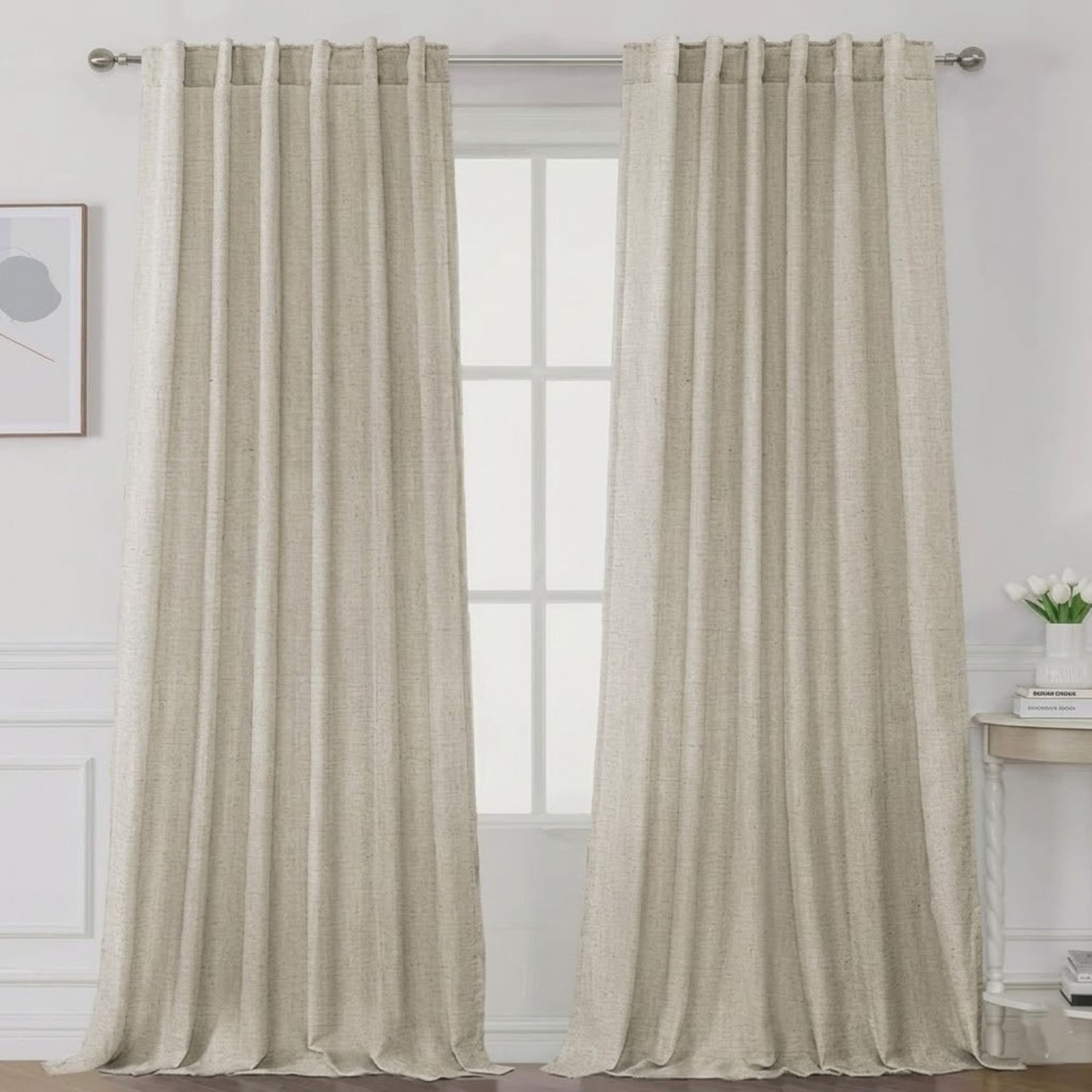 H VERSAILTEX Linen Curtain Panels 52 x 98 Beige Curtains Farmhouse Classic NEW