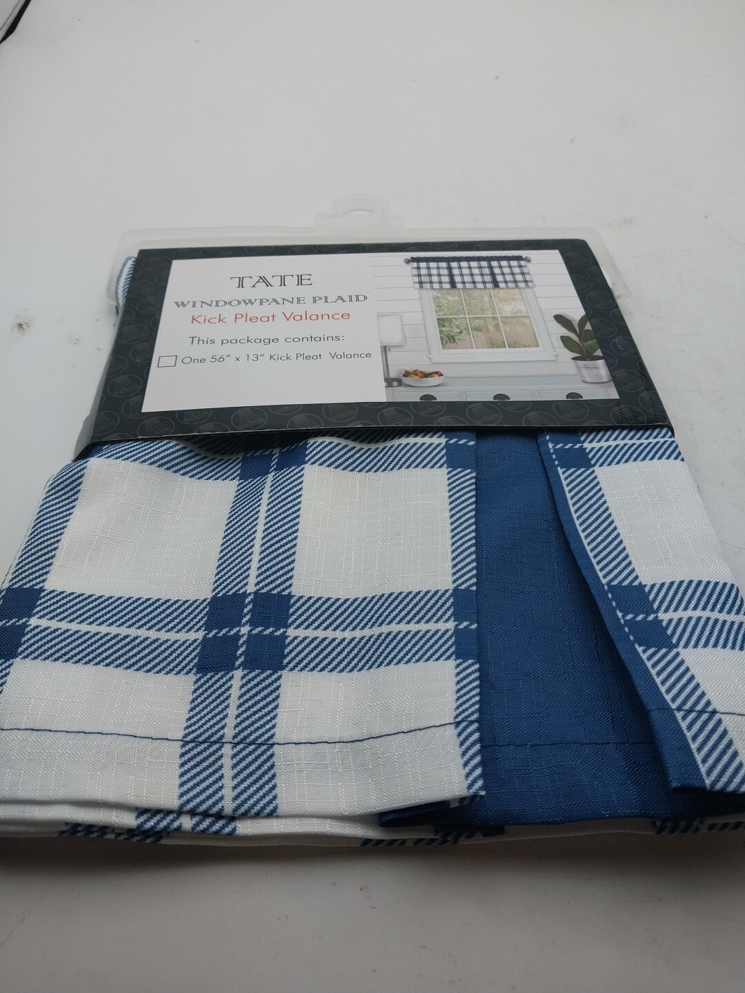 Achim Windowpane Plaid Kick Pleat Valance Curtain Blue 56in W x 13in L
