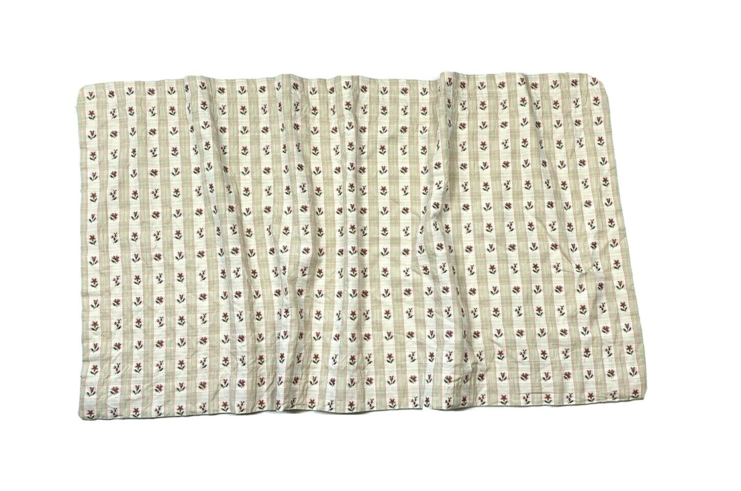Vintage Handmade Valance Curtain Beige Pink Embroidered Flowers Stripe Custom