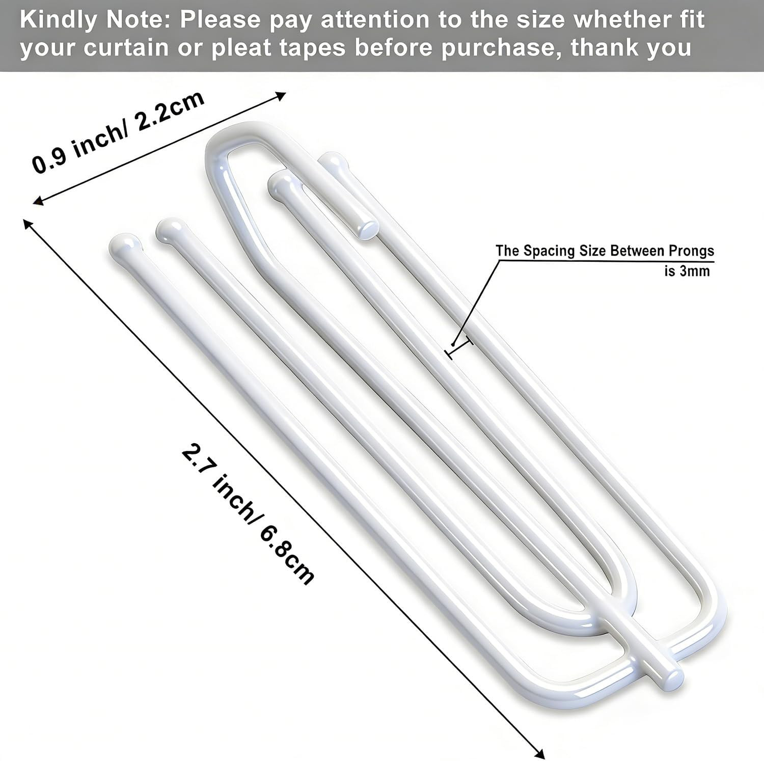 Curtain Pleat Hooks Stainless Steel, 60 Pack Drapery Hook and Pins for Pleated D