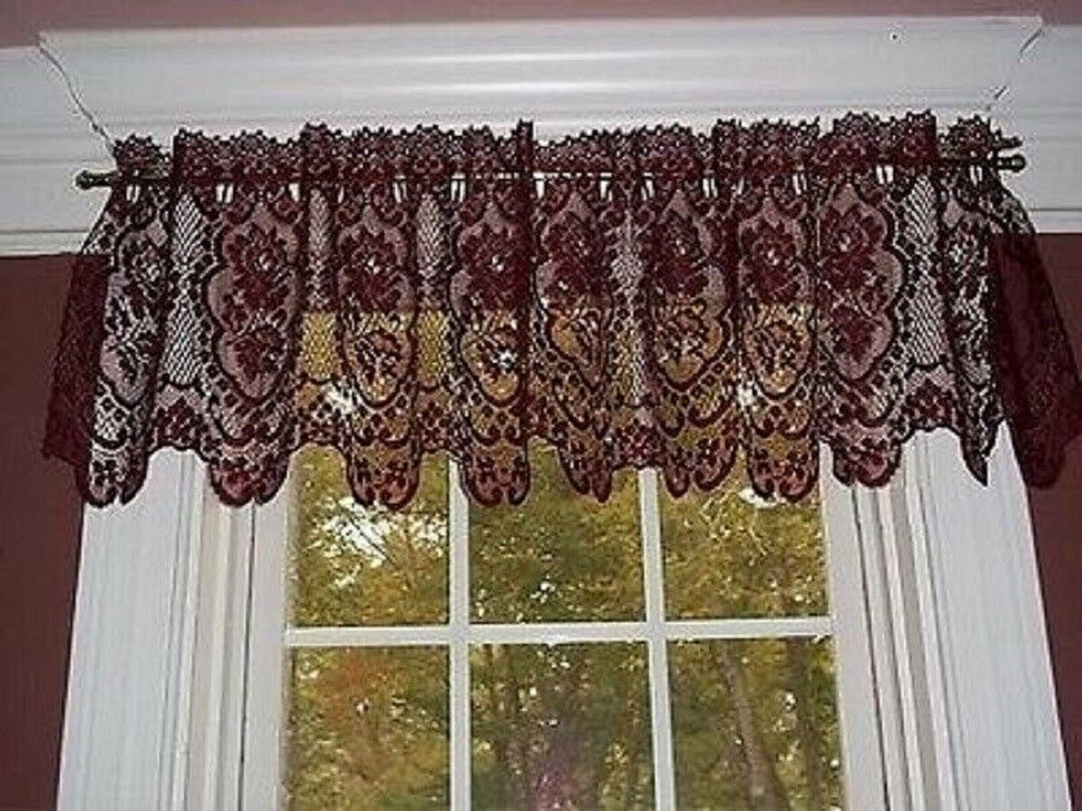 60″ x 15.5″ Lace Window Valance Ivory or Burgundy Cameo Rose Kitchen Bedroom