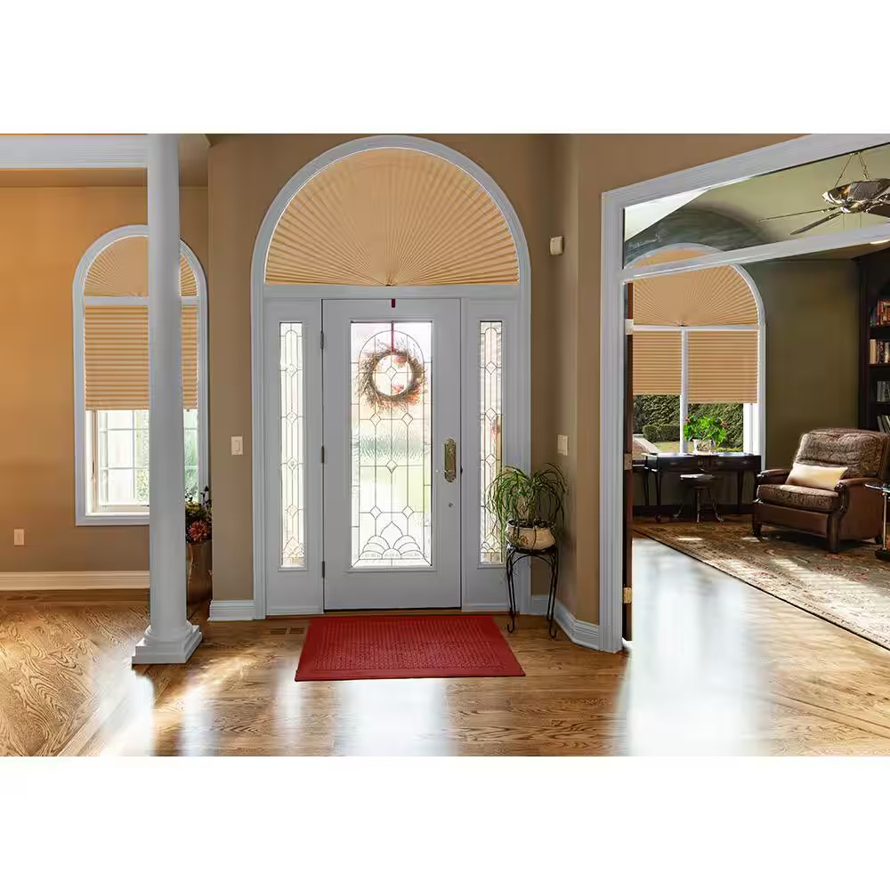 No Tools Original Arch Light Filtering Pleated Fabric Shade Natural Beige, 72 In