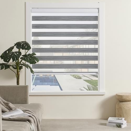 Cordless Zebra Blinds Window Blind Zebra Shade Blinds 40″W x 72″H Cordless Grey