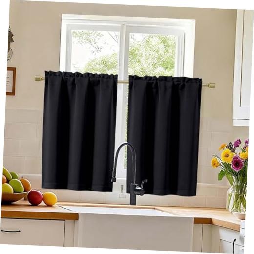 Short Curtains Tier 36 Inch Length 2 Panels Set, 30″W x 36″L (Pack of 2) Black