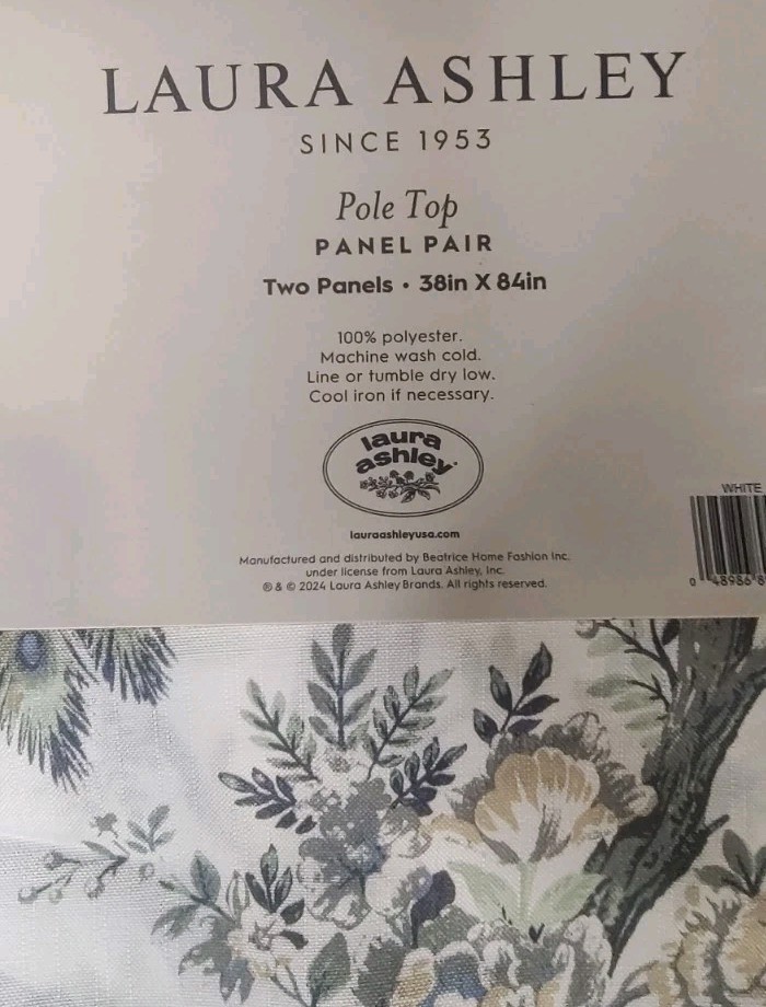 2 Laura Ashley Peacock Window Curtains Panel Drapes 38” x 96” Panels